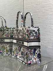 DIOR 25S LUCKY LARGE DIOR BOOK TOTE 42 IN MULTICOLOR DIOR FLOWERS CALENDAR ALLOVER EMBROIDERY