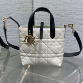 DIOR 25S TOUJOURS VERTICAL NANO TOTE BAG 18 IN IVORY BLACK MACROCANNAGE CALFSKIN