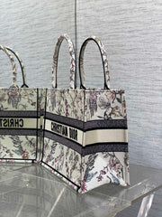 DIOR 25S MEDIUM BOOK TOTE 36 IN BEIGE CANVAS MILLEFIORI EMBROIDERY