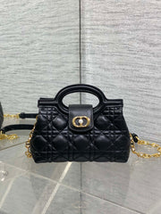 DIOR 25S JOLIE TOP HANDLE MINI BAG 18 IN BLACK CALFSKIN GOLD HARDWARE