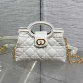 DIOR 25S JOLIE TOP HANDLE MINI BAG 18 IN WHITE CALFSKIN GOLD HARDWARE