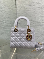 DIOR 25S LADY DIOR BAG 20 IN LILAC CANNAGE CALFSKIN GOLD HARDWRE