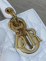 DIOR 25S SMALL LADY D‑JOY BAG 19 IN LIGHT BLUE CANNAGE CALFSKIN GOLD HARDWARE