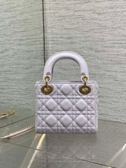 DIOR 25S MINI LADY DIOR BAG 17 IN LILAC CALFSKIN CHARM CRYSTAL EMBELLISHMENTS