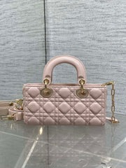 DIOR 25S SMALL LADY D‑JOY BAG 22 IN BABY PINK CALFSKIN GOLD HARDWARE