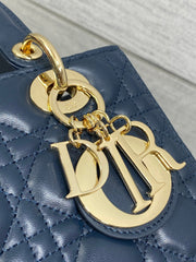 DIOR 25S MEDIUM LADY BAG 24 IN DEEP OCEAN BLUE CALFSKIN GOLD HARDWARE