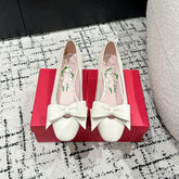 VLTN HIGH HEEL 25S 40 MM IN CREAM WHITE CALFSKIN WITH BOW
