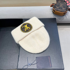 KNITTED BEANIE HAT IN BEIGE WOOL AND RABBIT FUR 417758