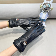 GLOVES ATTACHED BOW IN BLACK LAMBSKIN AND WOOL 429202