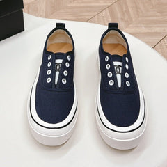 Double C Platform Biscuit Shoes Fabric Navy Blue