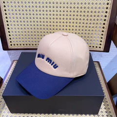 MM BASEBALL CAP IN LIGHT BEIGE AND NAVY BLUE FABRIC WITH LOGO EMBROIDERY
