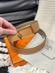 HM OSCAR BELT GOLD BUCKLE & REVERSIBLE HONEY ORANGE LEATHER STRAP 38MM