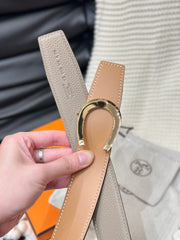 HM LUCK BELT GOLD BUCKLE & REVERSIBLE PEANUT BROWN LEATHER STRAP 38MM