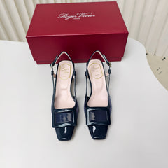 ROGER VIVIER 25S BELLE VIVIER SLINGBACK PUMPS 45MM IN NAVY BLUE MESH FABRIC