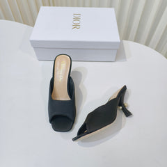 DIOR EMBELLISHED HIGH HEEL SLIDES 25S IN BLACK SATIN