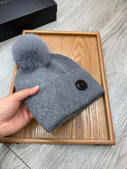 BEANIE HAT IN SHARK GRAY WOOL AND RABBIT FUR 346719