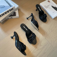 Black High - Heels With Black Bow Calfskin