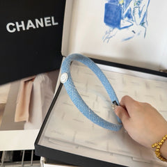 HEADBAND IN SKY BLUE TWEED CRYSTALS LOGO 407888