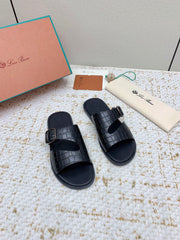 SANDALS IN BLACK SNAKE EMBOSSED CALFSKIN