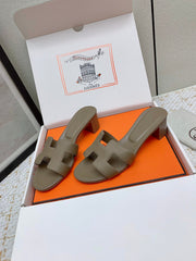 HM OASIS SANDAL HEEL 50MM IN TAUPE BROWN CALFSKIN