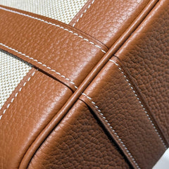 GARDEN PARTY 23CM IN WHITE TOILETS COTTON CANVAS AND BROWN CALFSKIN