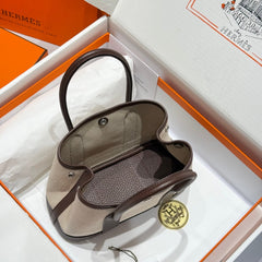 GARDEN PARTY 23CM IN BEIGE TOILETS COTTON CANVAS AND DARK BROWN CALFSKIN