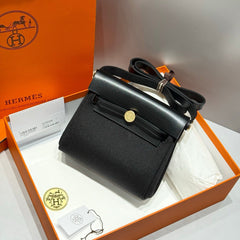 HERMES 25S MINI HERBAG 20 IN FULL BLACK CANVAS GOLD HARDWARE