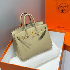 HERMES 25S MEDIUM BIRKIN 25 IN DARK KHAKI CALFSKIN GOLD HARDWARE