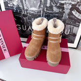 VIV' WINTER FUR STRASS BUCKLE ANKLE BOOTS IN TAN BROWN SUEDE