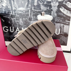 VIV' WINTER FUR STRASS BUCKLE ANKLE BOOTS IN TAUPE SUEDE