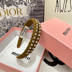 HAIRBAND IN LIZARD BROWN FELT FABRIC DIAMOND-EMBELLISHED 230831