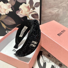 HEADBAND IN BLACK VELVET SEQUINS-EMBELLISHED 361159