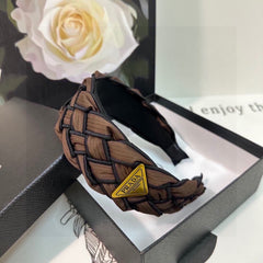 BRAIDED HEADBAND IN CHOCOLATE AND BLACK TRIM FABRIC 381459