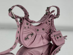 LE CAGOLE SMALL SHOULDER BAG 26 WITH RHINESTONES IN CREPE PINK LAMBSKIN