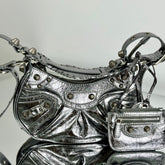LE CAGOLE SMALL SHOULDER BAG 26 WITH RHINESTONES IN SILVER METALLIC ARENA LAMBSKIN