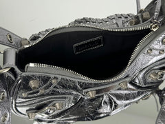 LE CAGOLE SMALL SHOULDER BAG 26 WITH RHINESTONES IN SILVER METALLIC ARENA LAMBSKIN