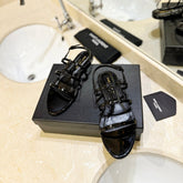 SL CASSANDRA FLAT SANDALS BLACK POLISHED CALFSKIN