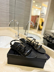 SL CASSANDRA FLAT SANDALS BLACK CALFSKIN