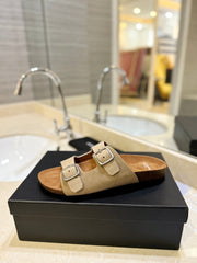 SL Flat Sandal Women Brown Beige Seude