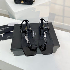 SL Cassandra Flat Sandals Black Patent Leather
