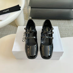 WOMEN'S SANDALS WITH ROUND TOE GLOSSY BLACK SPECIFIC COWHIDE