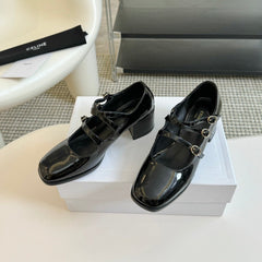 WOMEN'S SANDALS WITH ROUND TOE GLOSSY BLACK SPECIFIC COWHIDE