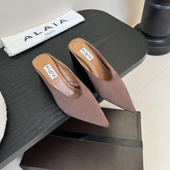 ALAIA HIGH MULES 25S IN BROWN SATIN