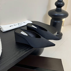 ALAIA HIGH MULES 25S IN BLACK SATIN