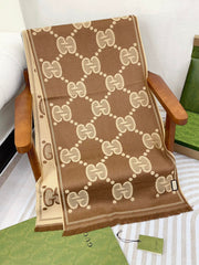 DOUBLE-SIDED SCARF 200 CM IN COFFEE AND TAN BROWN WOOL AND SILK 398287