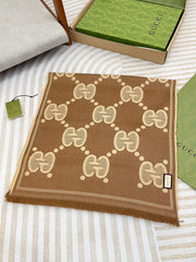 DOUBLE-SIDED SCARF 200 CM IN COFFEE AND TAN BROWN WOOL AND SILK 398287