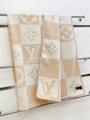 CHECKMATE BLANKET 180 CM IN WHITE MIX MACAROON TAN WOOL AND CASHMERE 403903