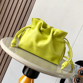LOEWE 25S MEDIUM FLAMENCO CLUTCH BAG 23 IN LIME GOLD CALFSKIN