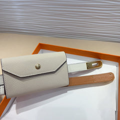 HM KELLY POCKET 18MM BELT WHITE LEATHER GOLD HARDWARE