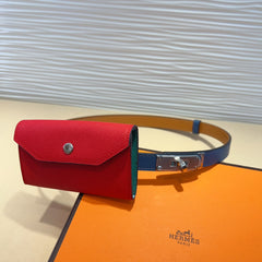 HM KELLY CHERRY RED POCKET 18MM BELT NAVY BLUE LEATHER GOLD HARDWARE